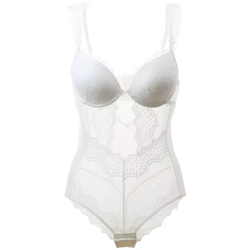 French Lace Deep-V Neck Sleepwear Set with Push-Up Bra and Panties for Young Ladies - 2019 Collection