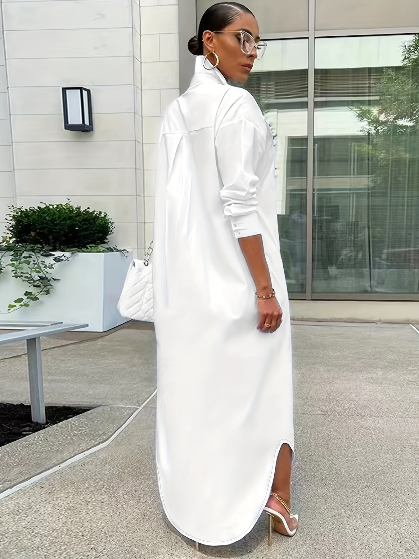 Women's Longline Shirt with Button Design, Casual Long Sleeve Outerwear for Year-Round Wear